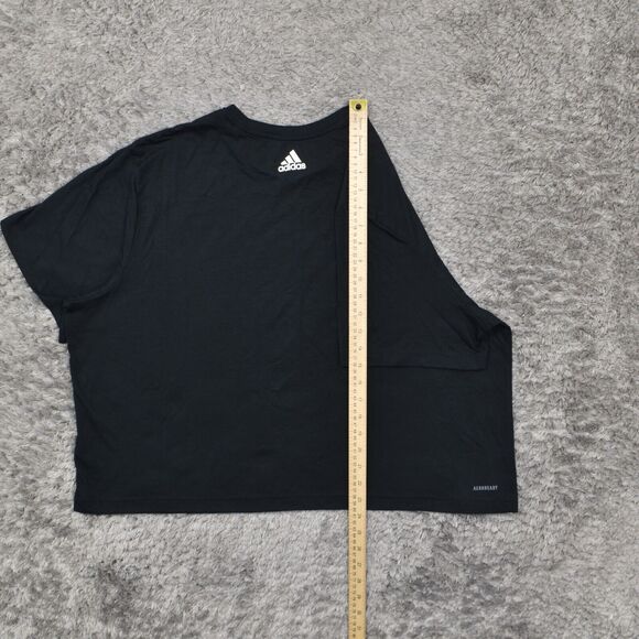 Adidas Women's Size 2XL Basic Short Sleeve Crop Black Solid Polyester Crew Neck - Picture 3 of 8